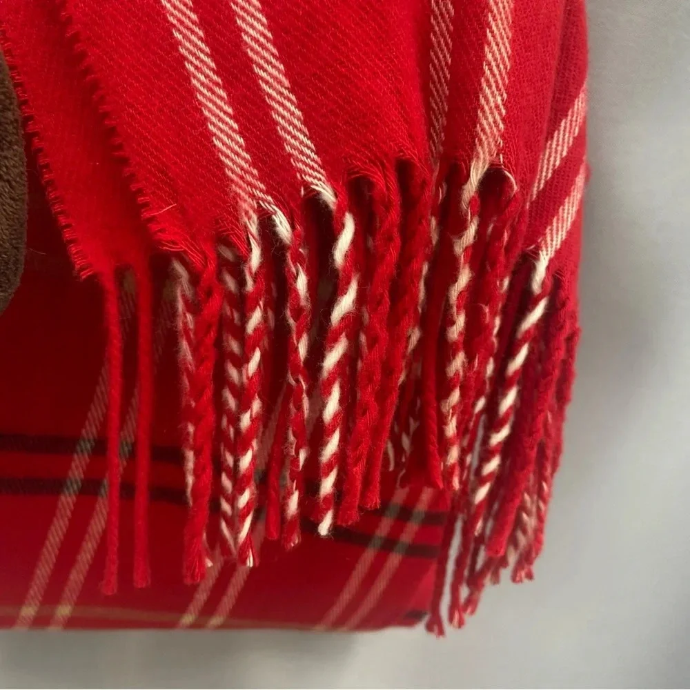 NWT Red Tartan Plaid Acrylic Scarf with Fringe Made in Italy